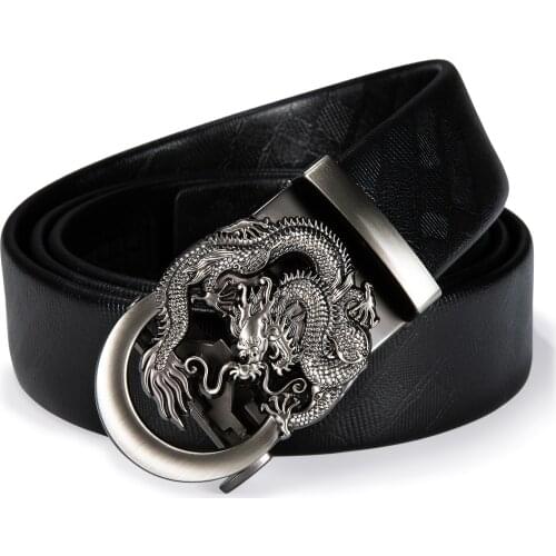 Genuine Leather Belts Brand Designer Dragon Pattern Alloy Automatic Buckle Belts Genuine Leather Belt 3.5cm Men Strap DiBanGu