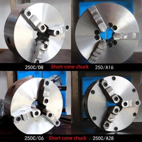 Self-centering three-jaw chuck K11250C set, short cone chuck, C6/D6/C8/D8/A16/A26/A28