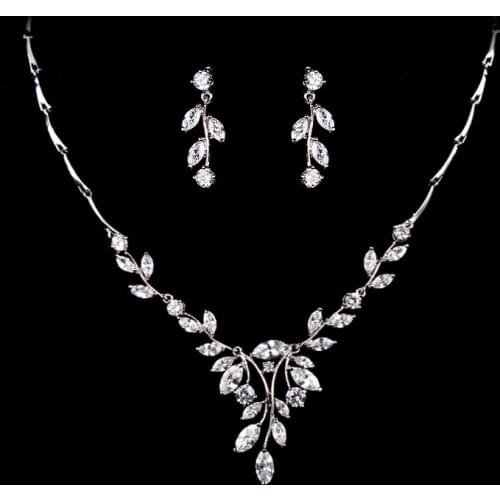 SLBRIDAL Rhinestones Crystals Cubic Zircon Wedding Jewelry Set Bridal CZ Necklace Earring Set Banquet Jewelry Set Bridesmaids