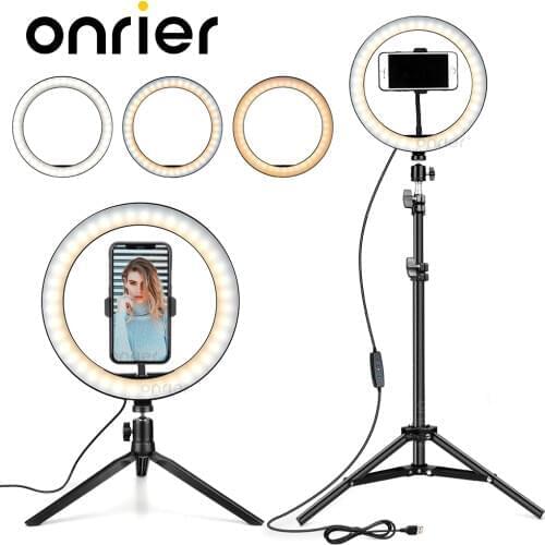 Onrier LED Ring Light 10" with Tripod Stand & Phone Holder for Live Streaming YouTube Video Dimmable Desk Makeup for Photography