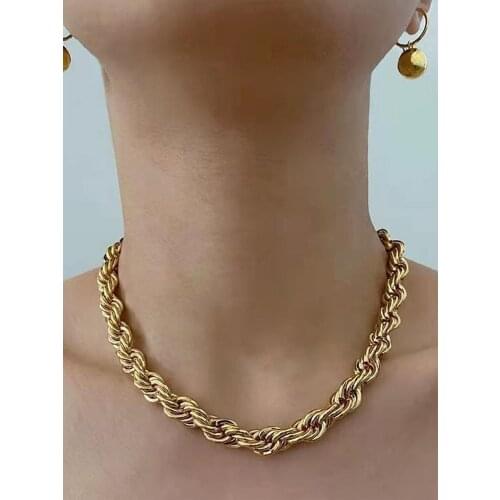 Titanium With 24K Gold Twist Statement Necklaces Women Jewelry Punk Party T Show Designer Club Ins Rare Japan Korean Trendy