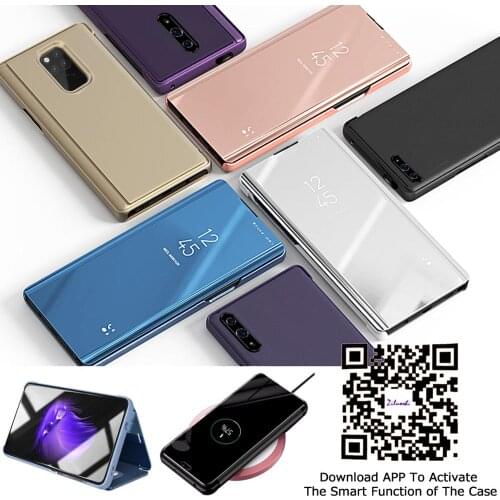Smart Case For samsung galaxy A40 A20 A70 A60 A50 A80 A90 A30 Clear View Mirror Kickstand Case Leather Stand Holder Phone Cover