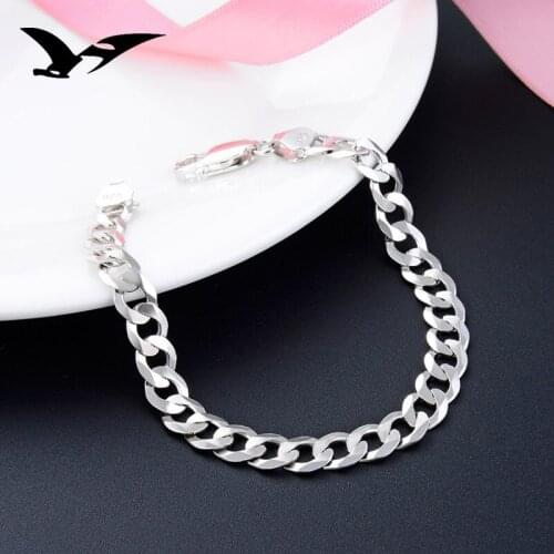 Explosive s925 silver mens bracelet fashion trend horse whip chain boys hand ornaments single buckle silver bracelet