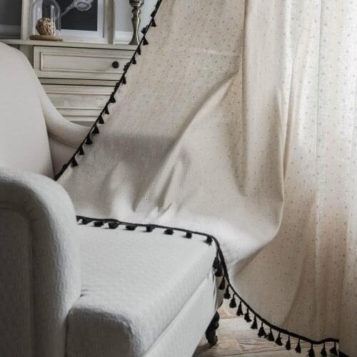 INS Nordic Daisy Print Curtain Black Tassel Partition Curtain Home Cotton And Linen Semi-Shade Bay Window Curtain Decoration