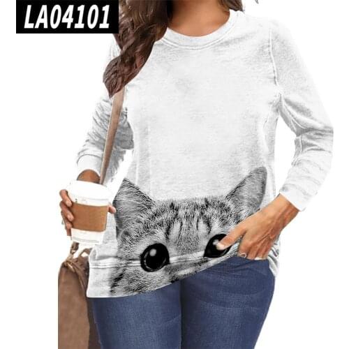 Women Clothes Animal Cute Cat 3D Printed T Shirt Harajuku Plus Size Casual Street Style Tops Loose Long Sleeve Tee Shirts 2021