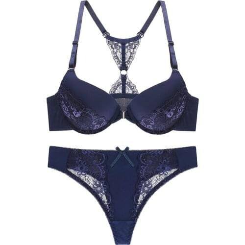 Sexy Front Closure Bras Briefs For Women Lace G String B C Cup Lingerie Set Underwire Backless Brassiere Underwear Intimates