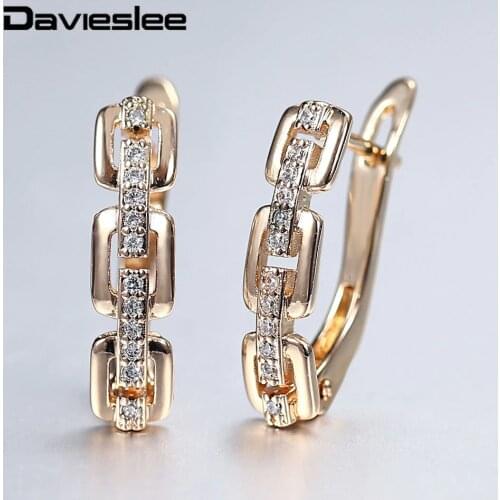 585 Rose Gold Drop Earrings Square Box Link Clear Cubic Zircon Dangle Earrings for Women Wedding Party Cute Jewelry Gifts LGE295