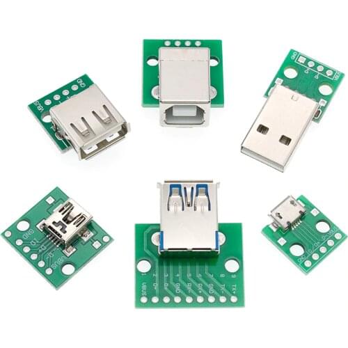1PCS DIY Male Connector / MINI MICRO USB to DIP Adapter 2.54mm 5pin Female Connector B Type USB2.0 Female PCB Converter USB 3.0