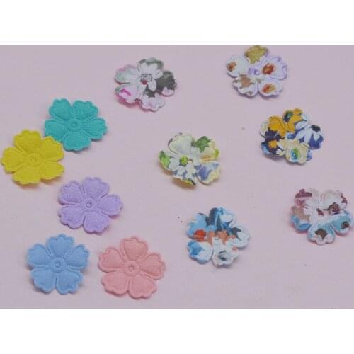 100Pcs/Lot 2.3cm Print Flower Fabric Flower Padded Appliques For DIY Clothes Sewing Supplies DIY Hair Bow Decoration