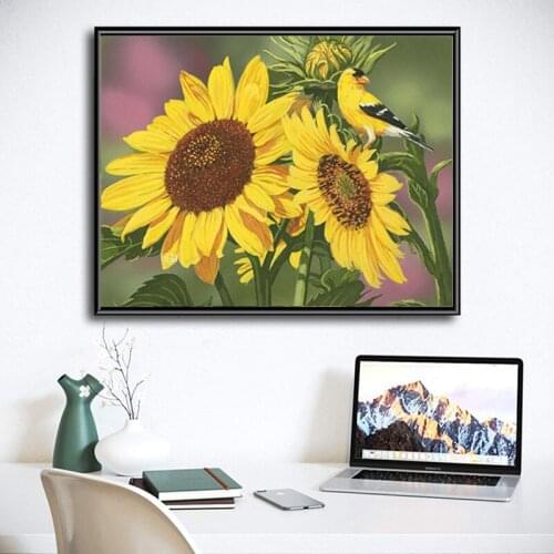 5D DIY diamond painting sunflower flower craft rhinestone embroidery animal cross stitch animal yellow bird home decoration gift