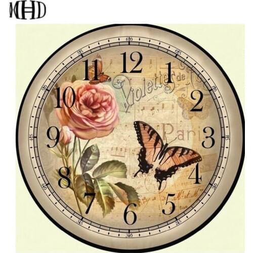 DIY Diamond Painting Rose Butterfly Icon Wall Clock Full Round 3D Diamond Embroidery Clock Crystal Diamond Cross Stitch Mosaic