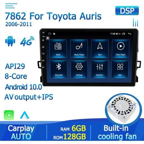 6G+128G DSP Carplay 2 DIN Android 10 Car Radio Multimedia Player For Toyota Auris 2006-2011 Video Recorder Navegación GPS No DVD