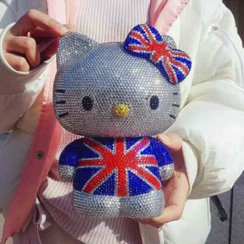 Shiny Rhinestones Kawaii Flag Kitty Figurine Cute Cat Piggy Bank Desk Decoration for Home Kawaii Accessories Kids Gifts Coin Box