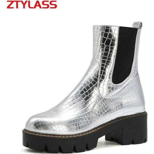 Women Stone Print Ankle Boots Fashion Zipper Round Toe Platform Shoes Ladies Autumn Winter Thick High Heel Short Boots