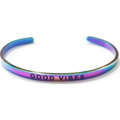 4mm Good Vibes Aurora Inspirational Bracelets for Women Mom Personalized Gift for Her Engraved Mantra Cuff Bangle Birthday Gift