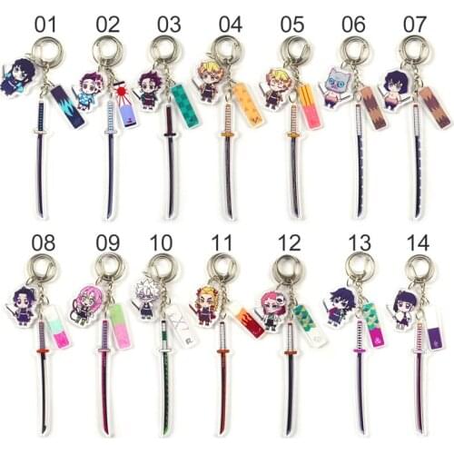 14 Styles Anime Demon Slayer Blade Cosplay Prop Accessory Keychain Kamado Nezuko Acrylic Key Chain Sword Keyring