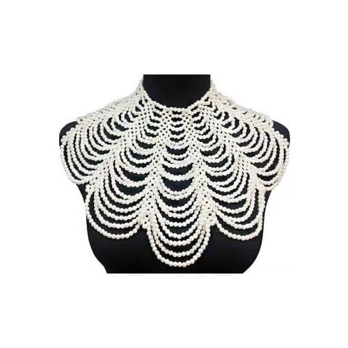 Brand Weaving Pearl Necklace Fake Collar Shawl Cape Multi-Layers Geometric Wide Chokers Necklace Wedding Bride Necklace Jewelry