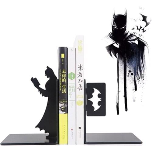 Bat Hero Decorative Bookends Metal Book Holders Non-slip Superheros Iron Figurines Bookshelf Decor Magazines Organizer