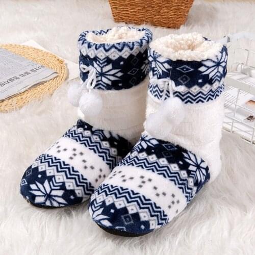 Home Floor Shoes Women Indoor Cotton Shoes sock Winter Warm Plush Slippers Ladies Soft Flock Anti-slip Slip-On 25cm sole