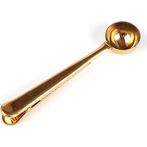 Nordic Style Two In One Coffee Spoon Golden Stainless Steel Sealing Powder Spoon Household Products