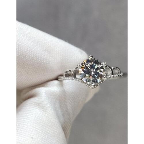 Diamond Test Past 1 Carat D Color Moissanite Crown Ring Silver 925 Original Brilliant Cut Gemstone Wedding Rings for Teen Girls