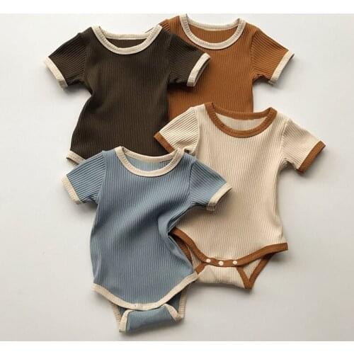 Baby Spring and Summer Thin Cotton Butt Wrap Clothes Infant Sunken Stripe Contrast Color Triangle Rompers Romper