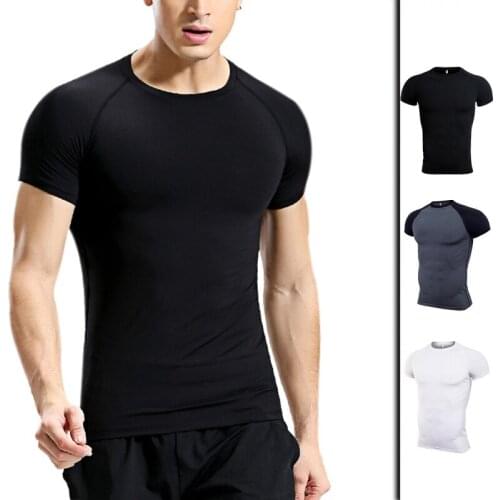 Men Training Shirts Running Workout Fitness Outdoor Athletic Yoga Top Breathable Quick Dry Tee