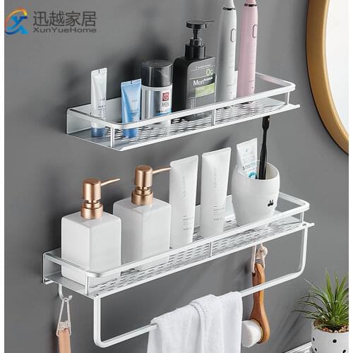 Wall Towel Holder Black Sliver Aluminum Shef Wth Hook Bar Hanger Organizer Kitchen Spice Rack Bathroom Accessories 00BS01501