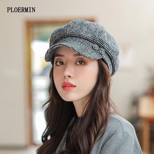 2021 New Autumn Winter Beret For Women Retro Plaid Octagonal Newsboy Cap Ladies Casual Wool Hat Women Literary Painter Caps