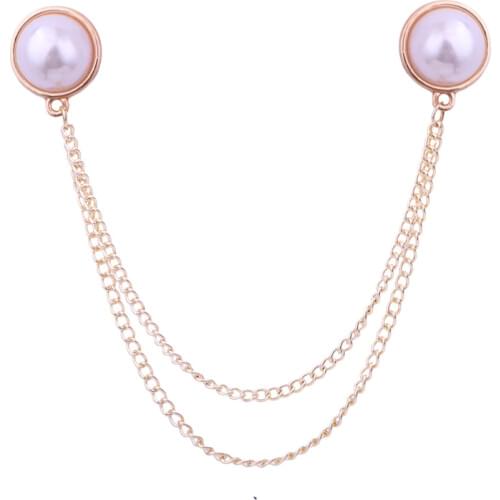 New Fashion Round Pearl Brooches for Women Metal Tassel Chain Collar Pin Shirt Coat Badge Corsage Luxulry Jewelry Brooch Gifts