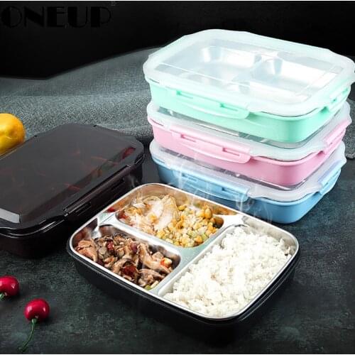 ONEUP Stainless Steel Lunch Box Portable Picnic Office School Food Container With Compartments Microwavable Thermal Bento Box