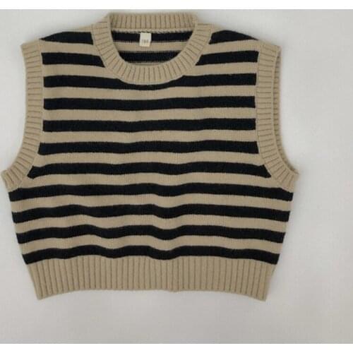Autumn New Baby Boys Knitted Vests Stripe Sleeveless Tops Korean Style Toddlers Kids Girl Pullovers Waistcoats