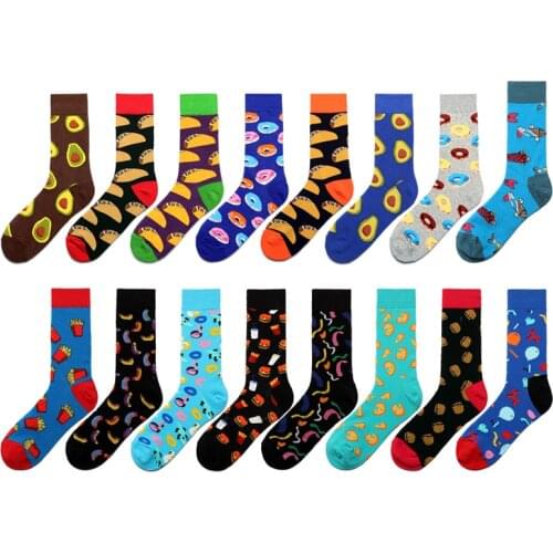 PEONFLY New Funny Food Pattern Socks Men Hamburger Avocado Pizza Cotton Crew Socks Novelty Harajuku Kawaii Happy Socks