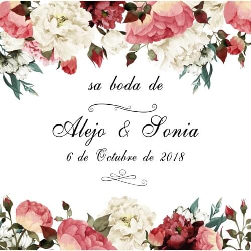 Custom photocall boda name and date pink floral wall wedding party backdrop