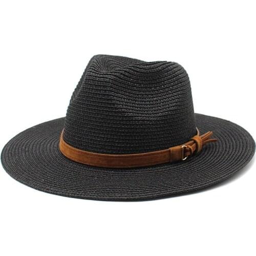 Natural Panama Beach Sun Hats Summer Spring Women/Men Wide Brim Straw Hat Sun Protective Soft Shaped Jazz Trilby Caps Fedora Hat