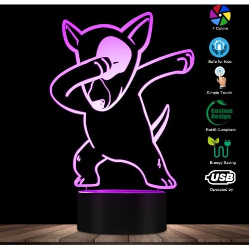 Dabbing Bull Terrier Lighting 3D Optical illusion Light USB Night Lamp DAB Dog Animal Glowing LED Light Home Decor Table Lamp