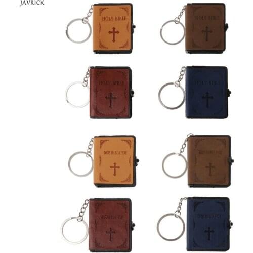 Holy Bible Book Leather Key Ring Miniature Paper Spiritual Christian Jesus Keychain