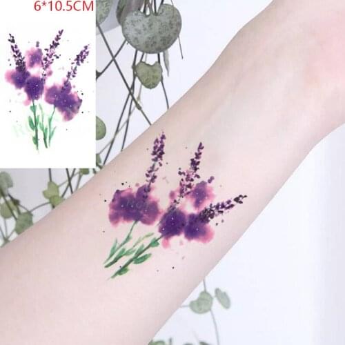 Waterproof Temporary Tattoo Sticker Purple Lavender Flower Small Size Body Art Flash Tattoo Fake Tattoo for Women Men