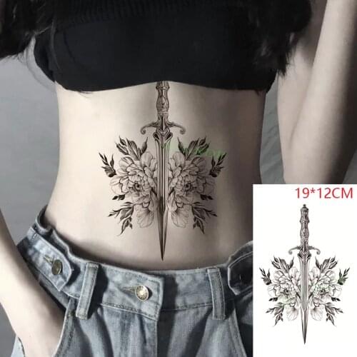 Waterproof Temporary Tattoo Stickers Peony flower sword sexy Fake Tatto Flash Tatoo Body Art for Women Men