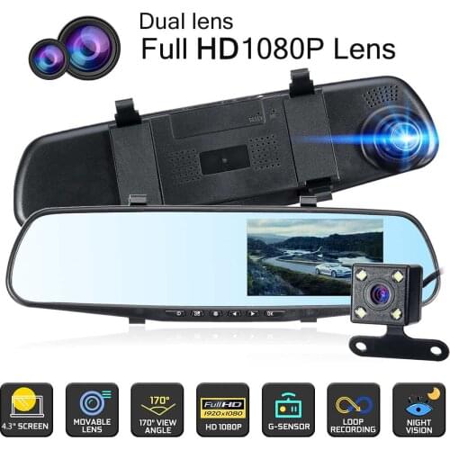 X-4.3 inch dual lens 1080P car DVR dash cam recorder rearview mirror camera