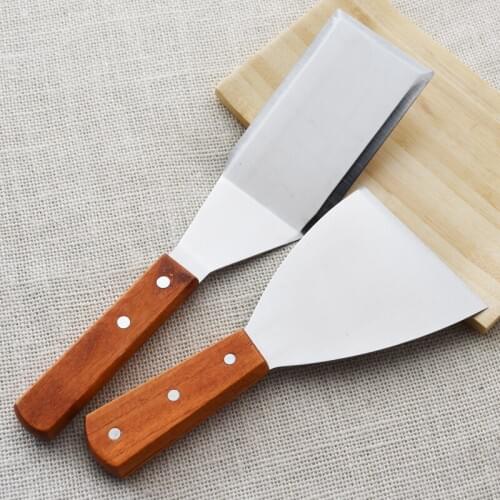 Stainless steel iron plate scoop pizza pancake flat steak pressure spade hand gripper kitchen barbecue BBQ tool wood handle