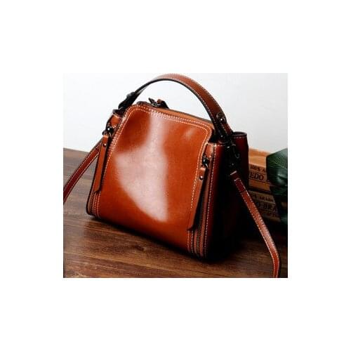 2021Waxed Cowhide Women Bucket Bags High Capacity Crossbody 2in1 Shoulder Bag Female Elegant Style Vintage Fashion French
