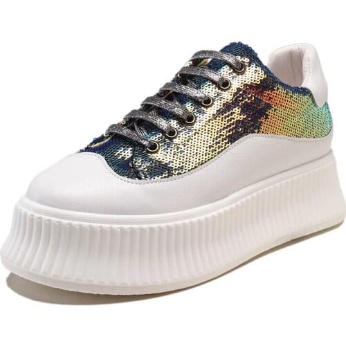 2019 spring thick platform wedges with wild sequins net red shoes casual fashion womens sports shoes womens shoes