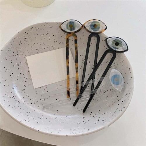 1PC Korean Style Vintage Eye Shape Hair Sticks For Girl Daily Hairpin Creative Trendy Geometric Temperament Headwear Hair Access
