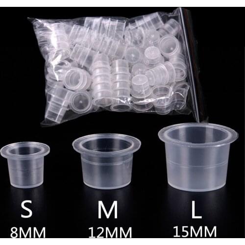 100pc S/M/L Plastic Disposable Microblading Tattoo Ink Cups Permanent Makeup Pigment Clear Holder Container Cap Tattoo Accessory