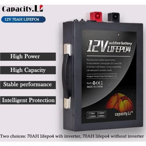 12 Volt 70AH LIFEPO4 Rechargeable Lithium Iron Phosphate (LiFePO4) Battery Pack With BMS And Inverter AC220V 300W