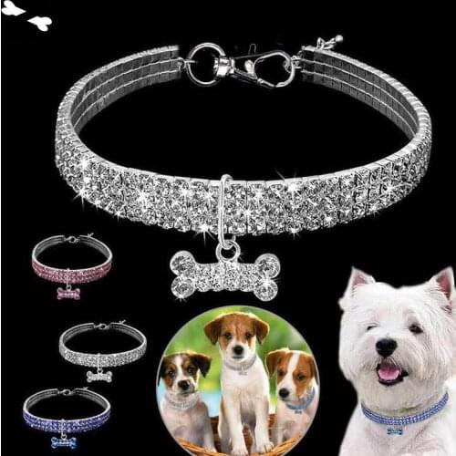3 Rows Of Rhinestone Stretch Line Pet Necklaces Dog Cat Crystal dog Collars Dog Accessories Pet Supplies ошейник для собак