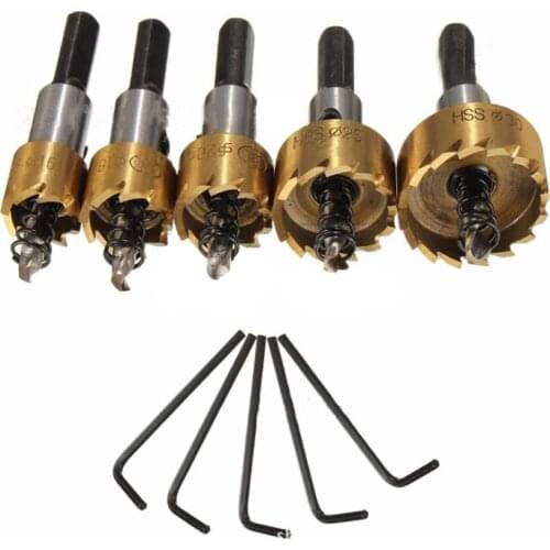 5pcs/set 16-30mm 6542 titanium-plated HSS sawtooth, aluminum alloy iron board perforated drill bit