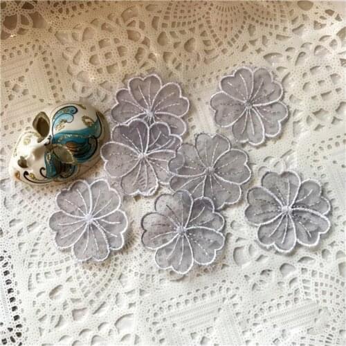 Flower Appliques 20pcs Gray Organza Embroidery Floral Patches for Dress Sweater Clothes Mending Holes 5cm 2" wide L14F3