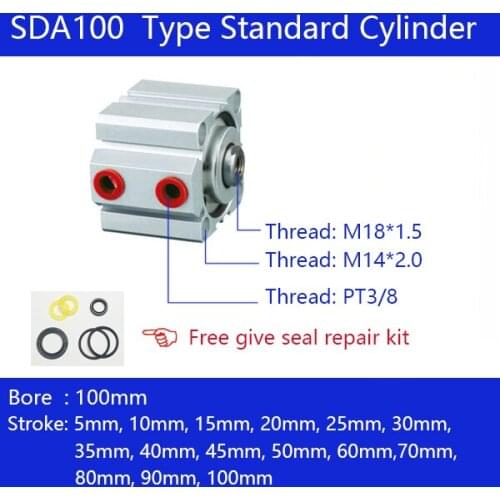 SDA100*25 Free shipping 100mm Bore Compact Air Cylinders Dual Action Air Pneumatic Cylinder SDA100X25,SDA100X30,SDA100X40